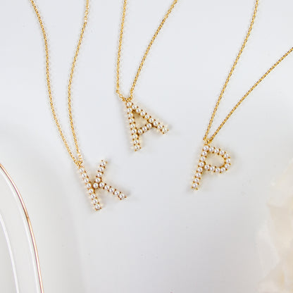 Gold Pearl Letter Necklace