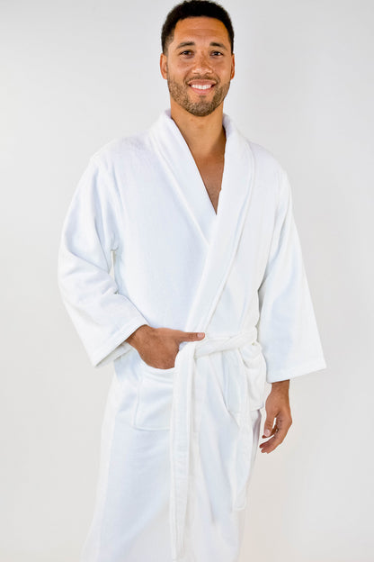 Plush Shawl Collar Bath Robe White