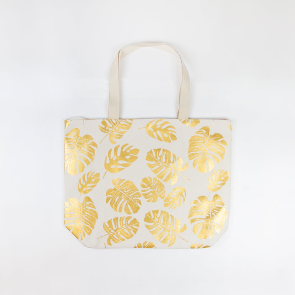 Natural Palm Leaves Metallic Tote Bag