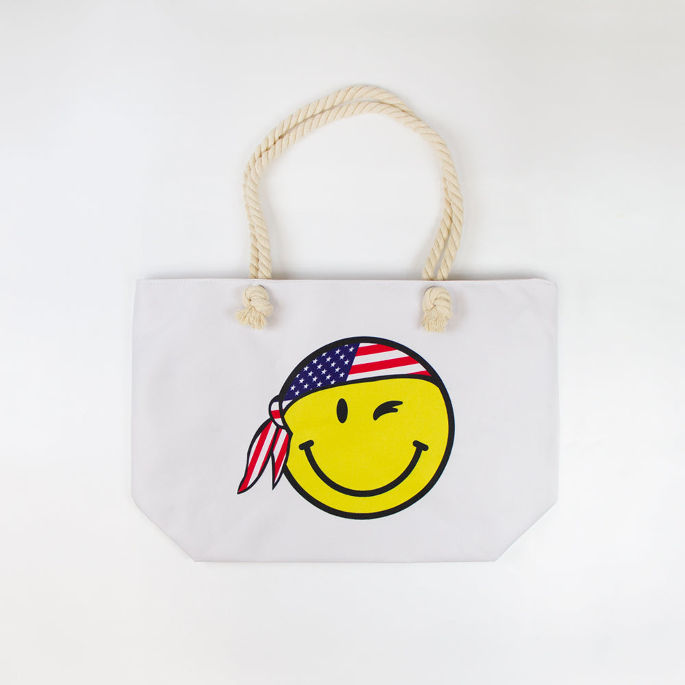 Smiley Face Print Tote Bag
