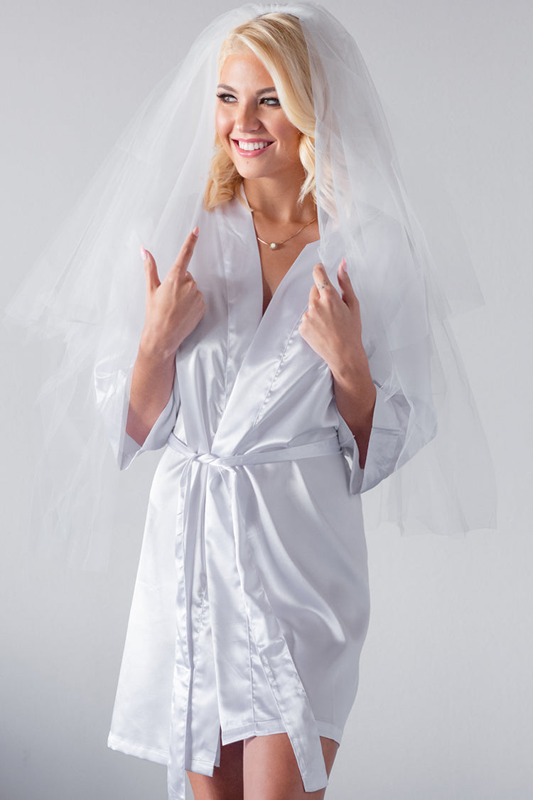 Silver Satin Kimono Robe
