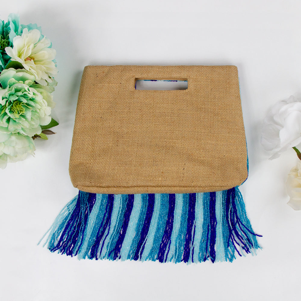 Handcrafted Custom Bridal Fringe Purse with intricate beading pattern, ideal for weddings, birthdays, and special occasions. Each unique clutch is a testament to artisanal craftsmanship, ensuring a one-of-a-kind accessory