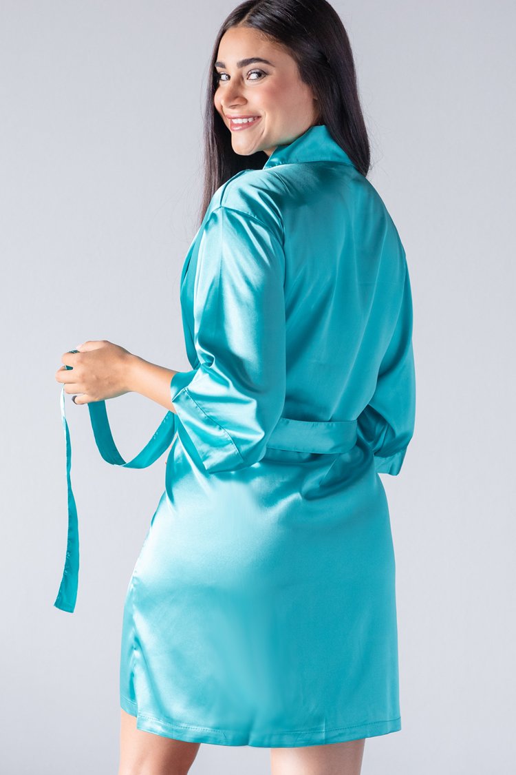 Aqua Blue Satin Kimono Robe