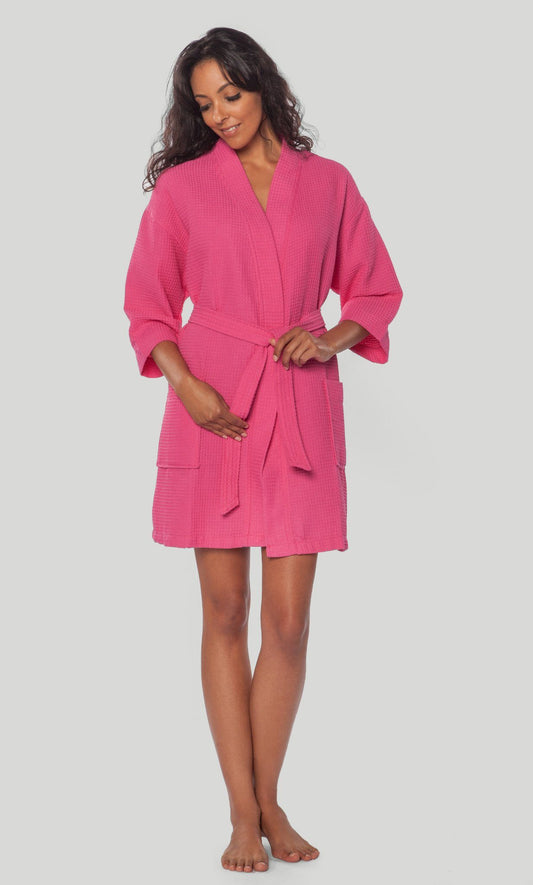Waffle Kimono Fuchsia Short Robe