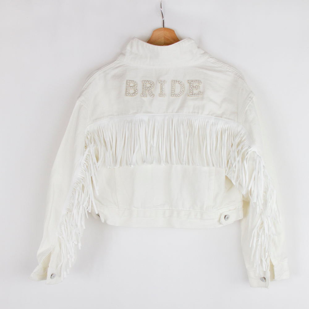 (White Fringe) Bride Patch White Fringe Denim Jacket