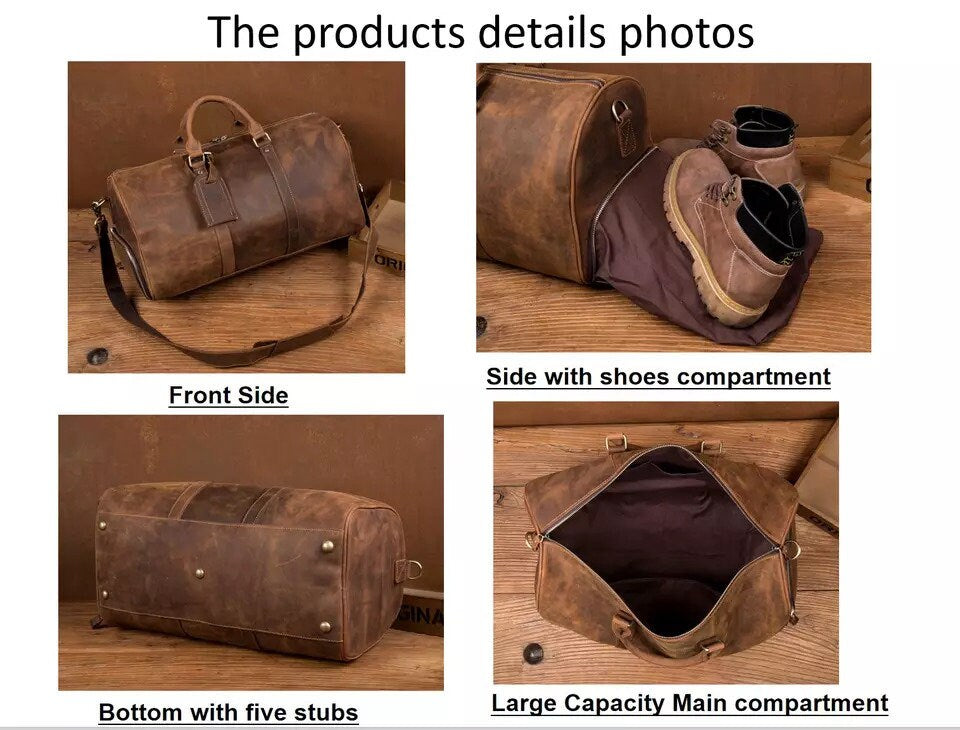 Engraved Leather Duffle Bag for Men Gift
