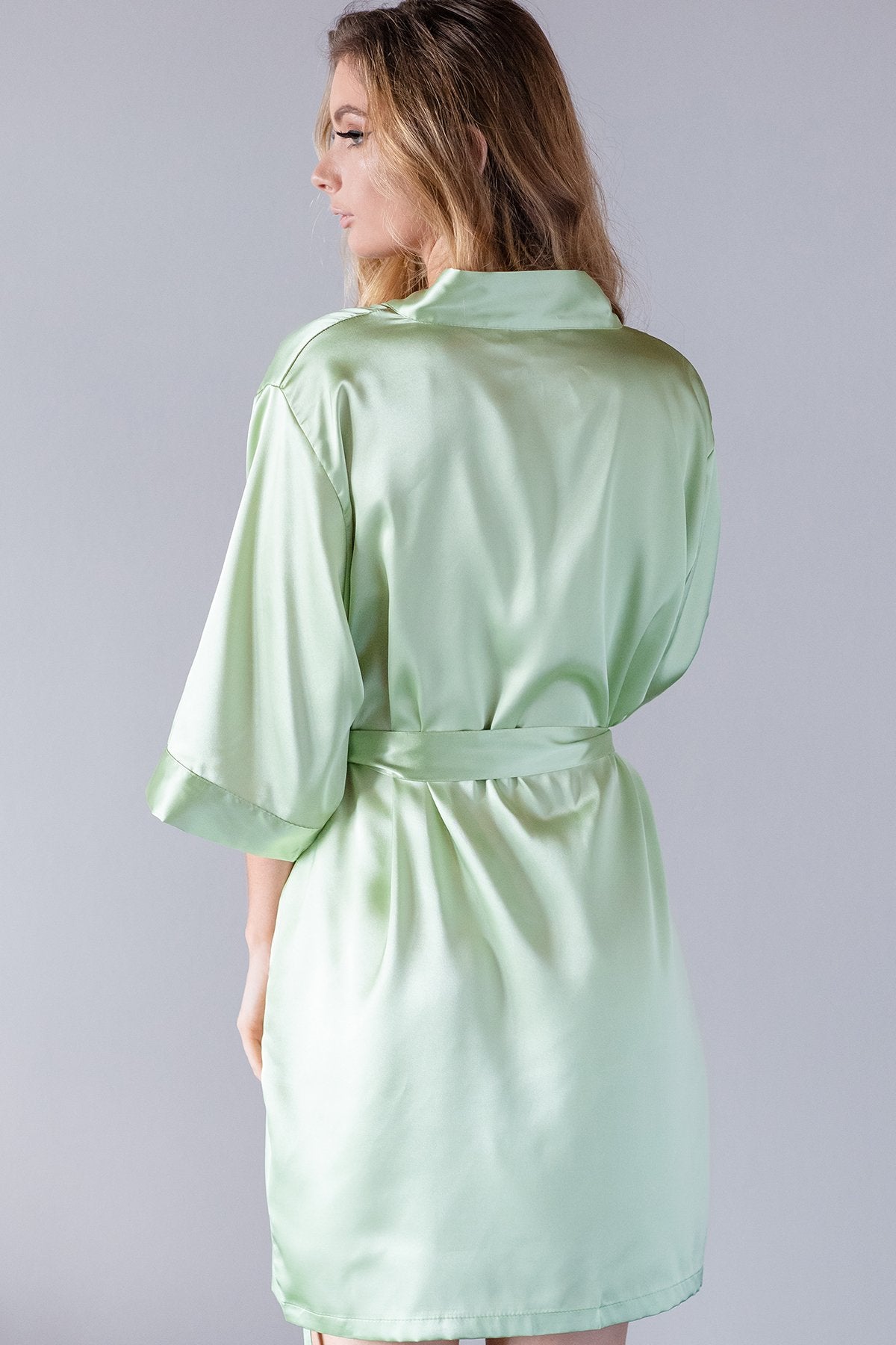 Sage Satin Kimono Robe adult backview image