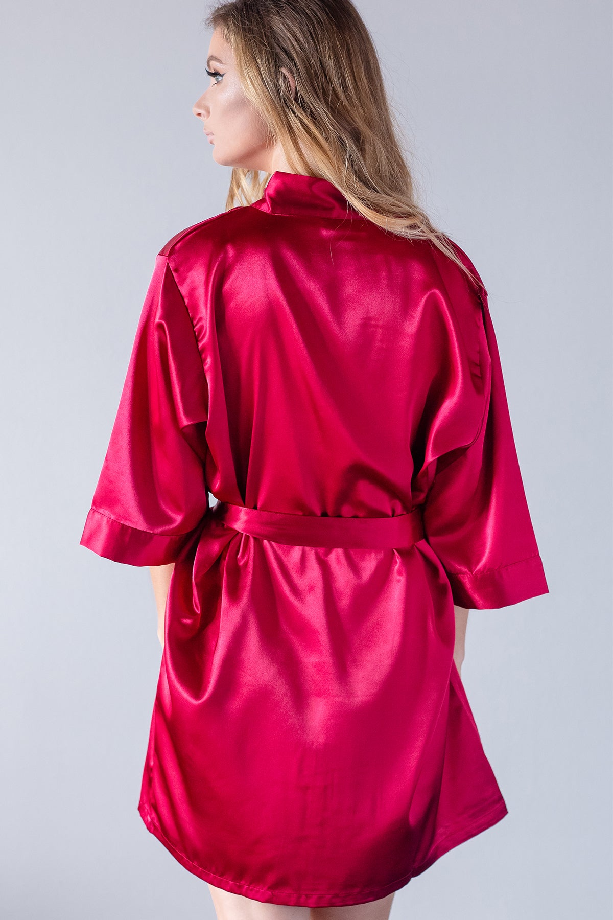 Burgundy Satin Kimono Bridal Robe Back - Bridesmaid Robe - Affordable Robe - Wedding Gift - Bridal Gift - Bridesmaid Gift - Satin Robe - Kimono Robe – PrettyRobes