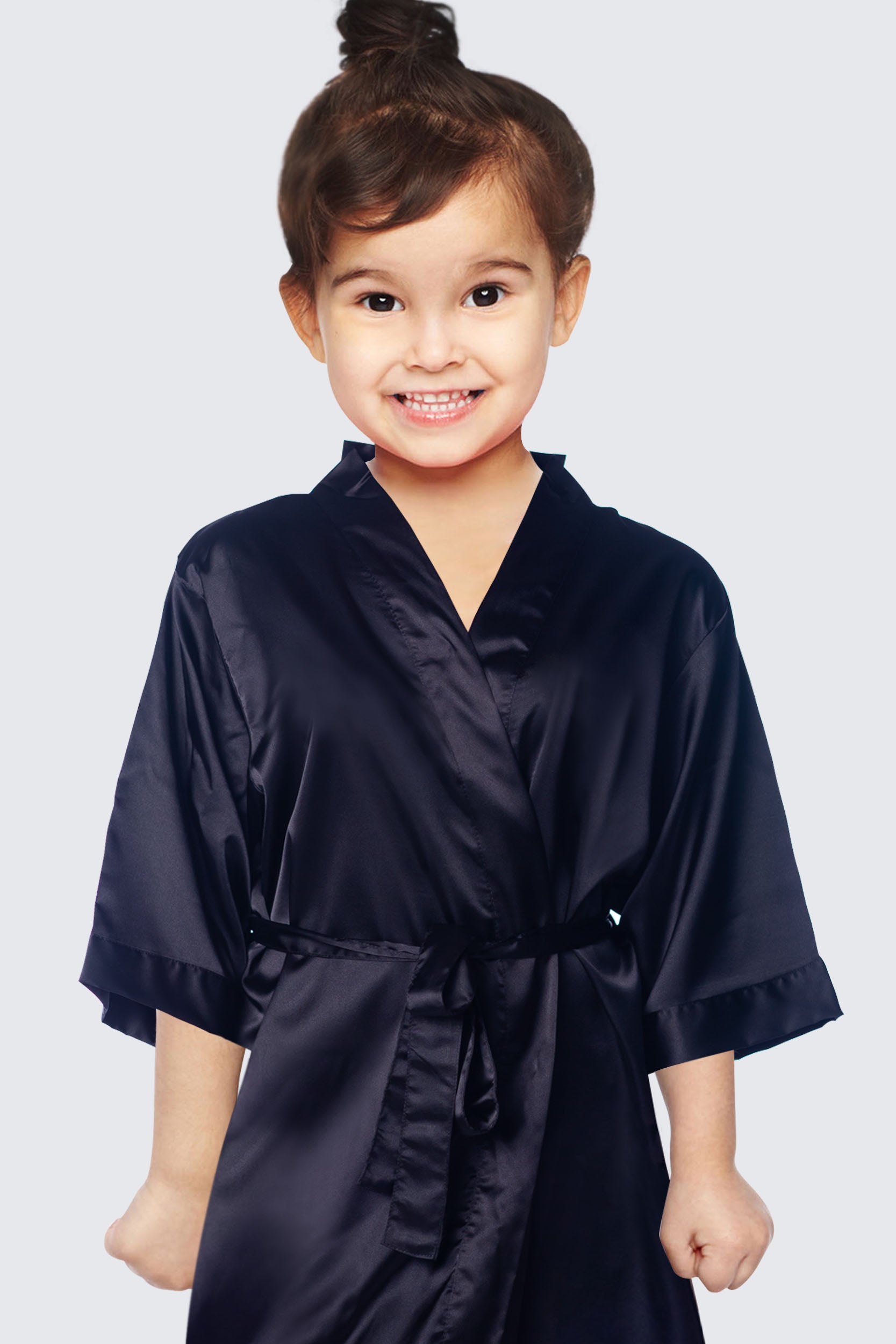 Black Satin Kimono Bridal Robe Junior - Bridesmaid Robe - Affordable Robe - Wedding Gift - Bridal Gift - Bridesmaid Gift - Satin Robe - Kimono Robe – PrettyRobes