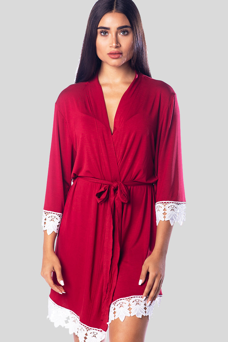 Burgundy Modal Lace Robe