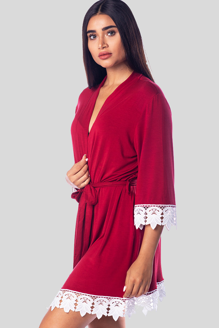 Burgundy Modal Lace Robe