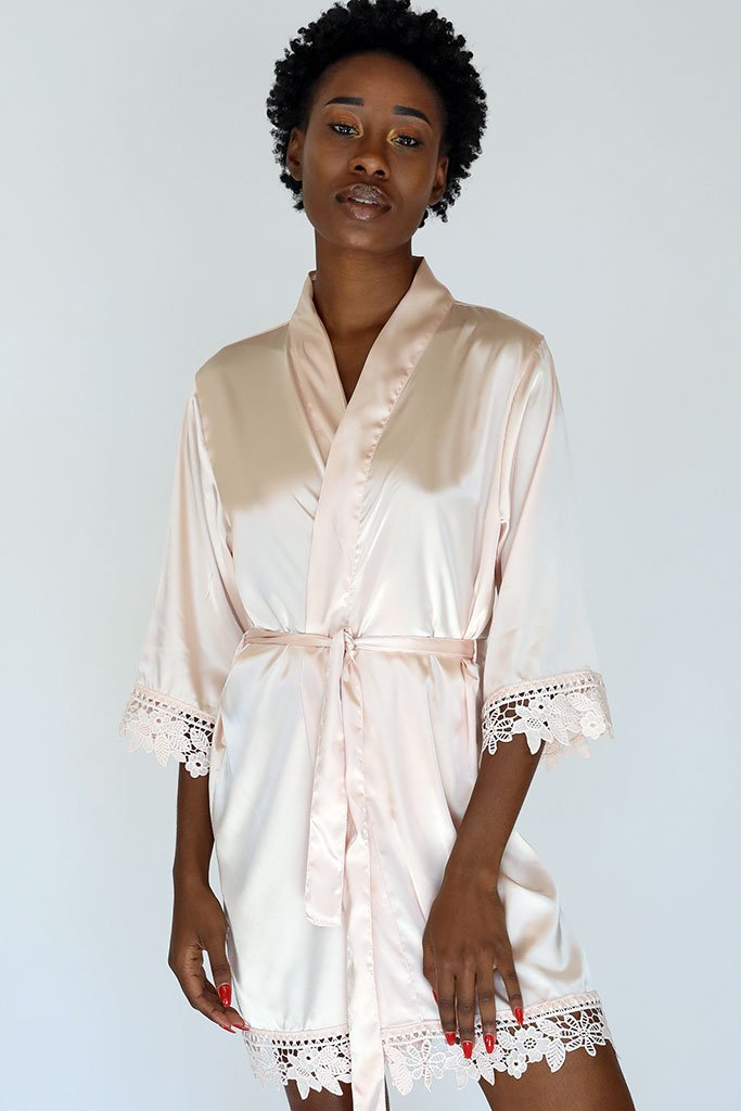Blush Lila Lace Bridal Robe front view