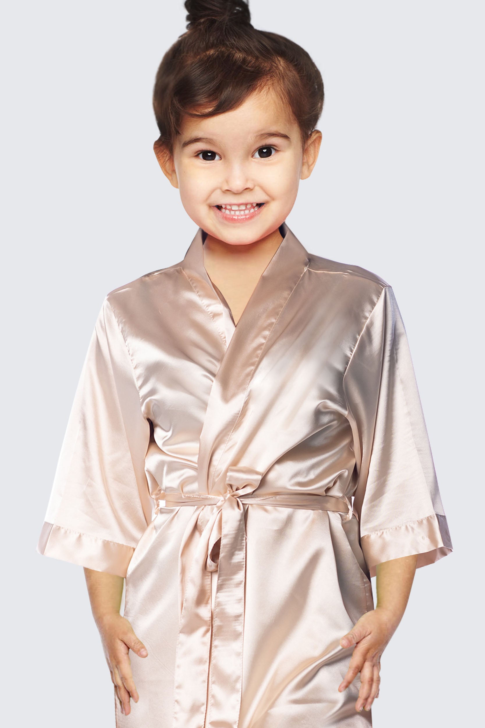 Champagne Satin Kimono Bridal Robe Kids Size - Bridesmaid Robe - Affordable Robe - Wedding Gift - Bridal Gift - Bridesmaid Gift - Satin Robe - Kimono Robe - PrettyRobes