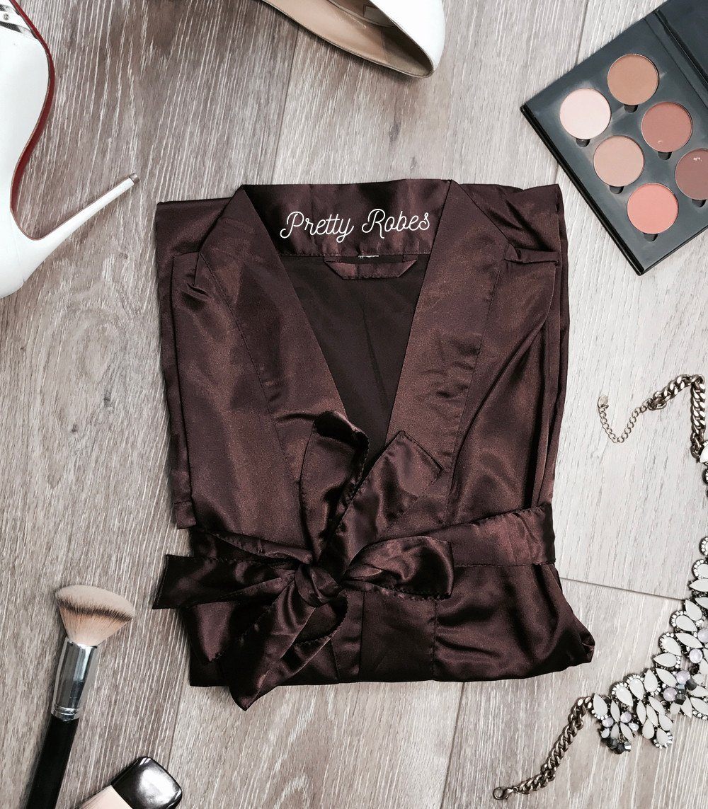 Chocolate Satin Kimono Robe