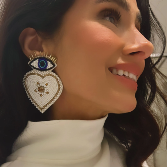 Eye/Heart Seed Bead Earrings