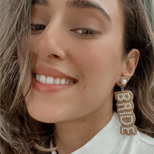 White & Gold Bride Beaded Earrings