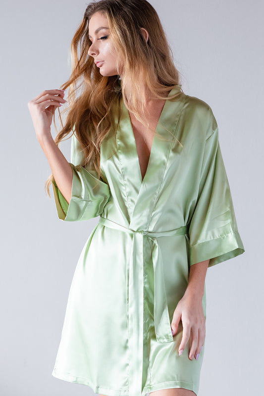 Sage Satin Kimono Robe