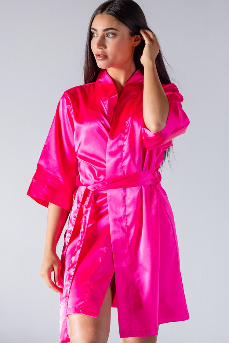Pink Silky Satin Kimono Robe