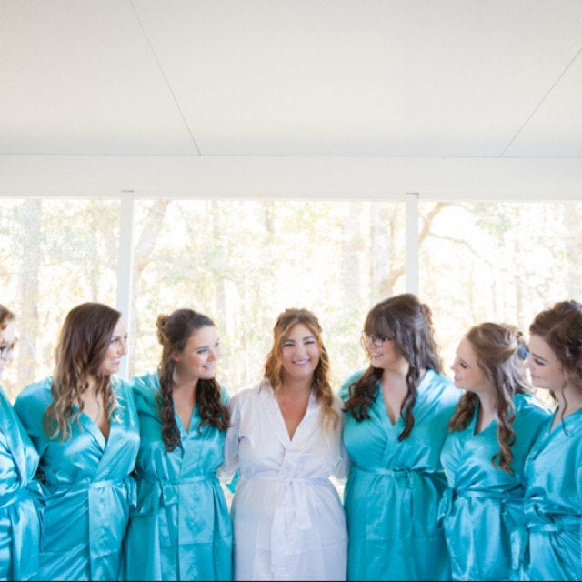 Aqua Blue Satin Kimono Robe
