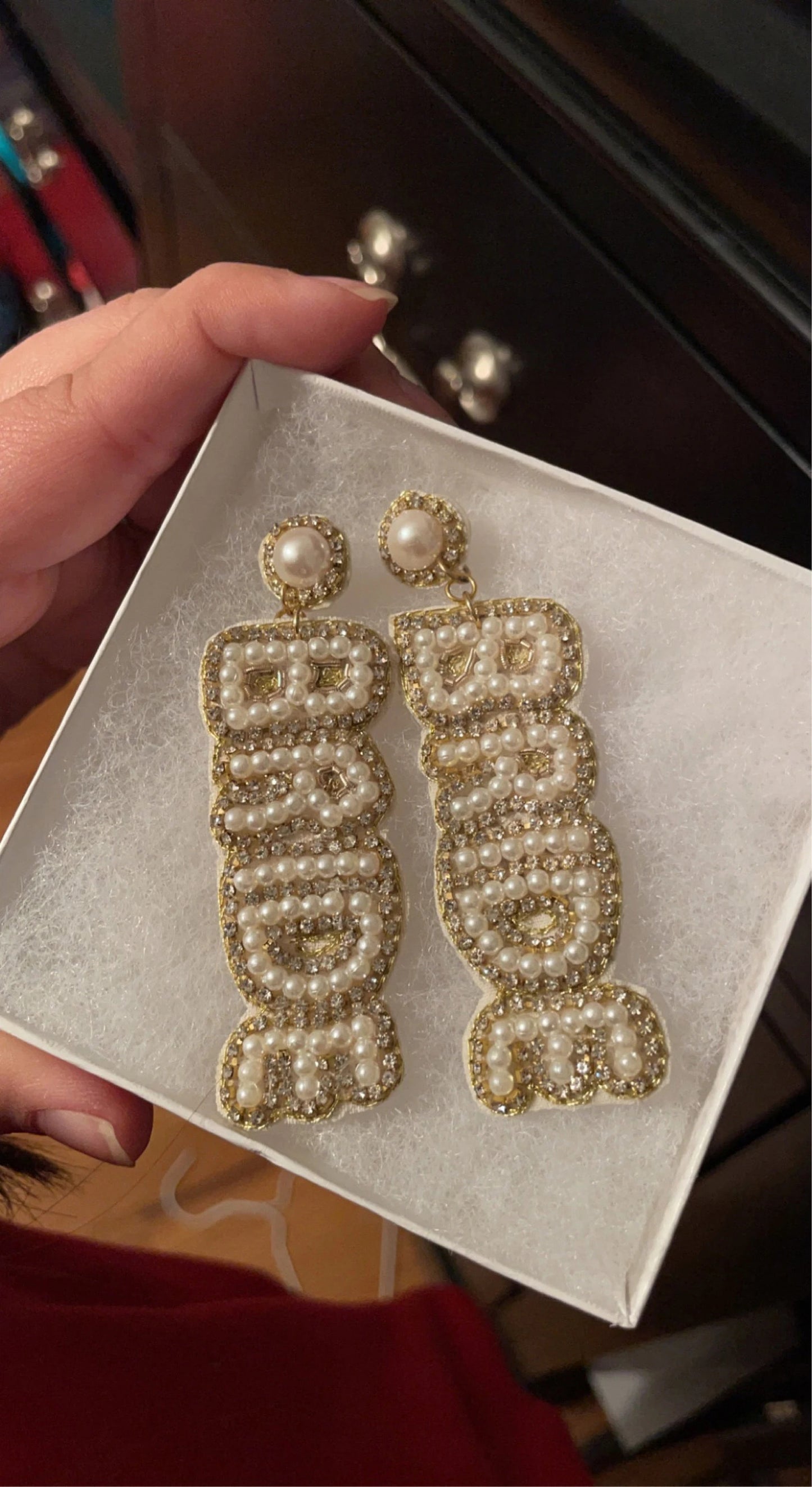 White & Gold Bride Beaded Earrings