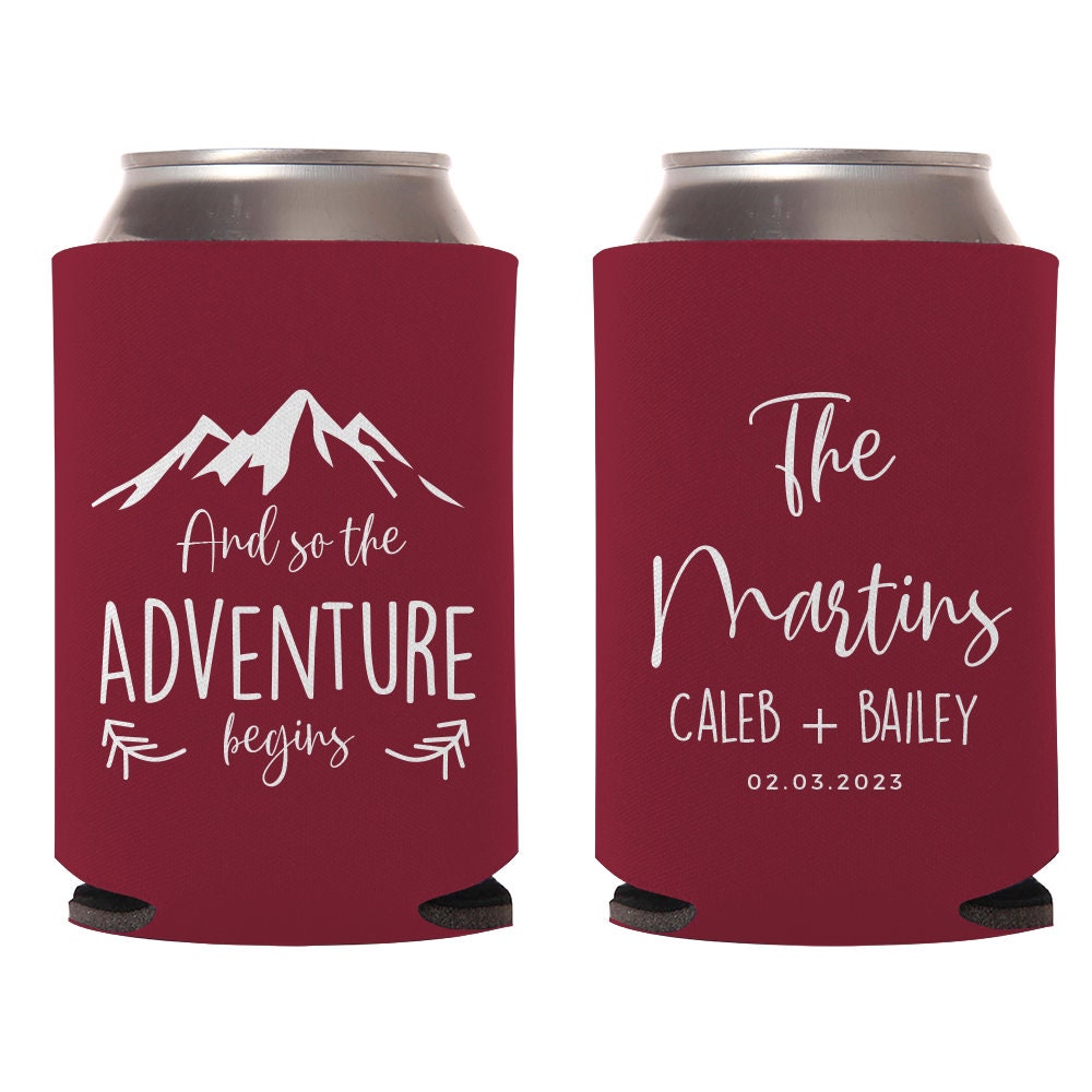 Let the Adventure Begin Wedding Can Cooler – Style #T771 – Fall