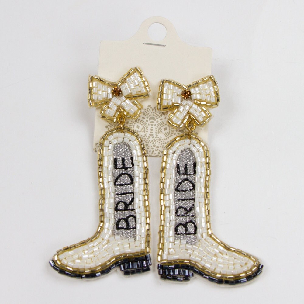 Bride Cowboy Boots Beaded Earrings
