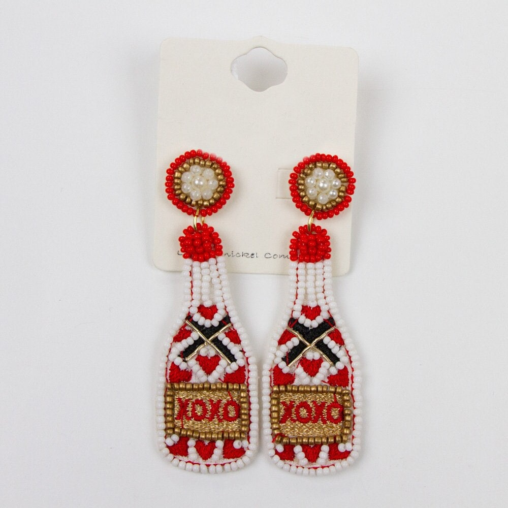 Champagne Bottle XOXO Beaded Earrings