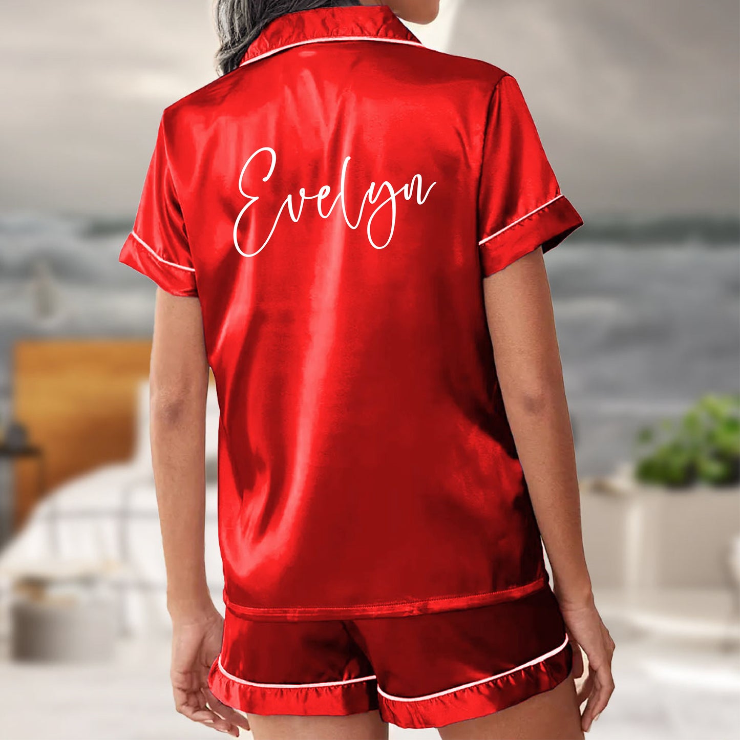 Pajama Set Shorts - Personalized Satin Shorts Set PJs for Brides