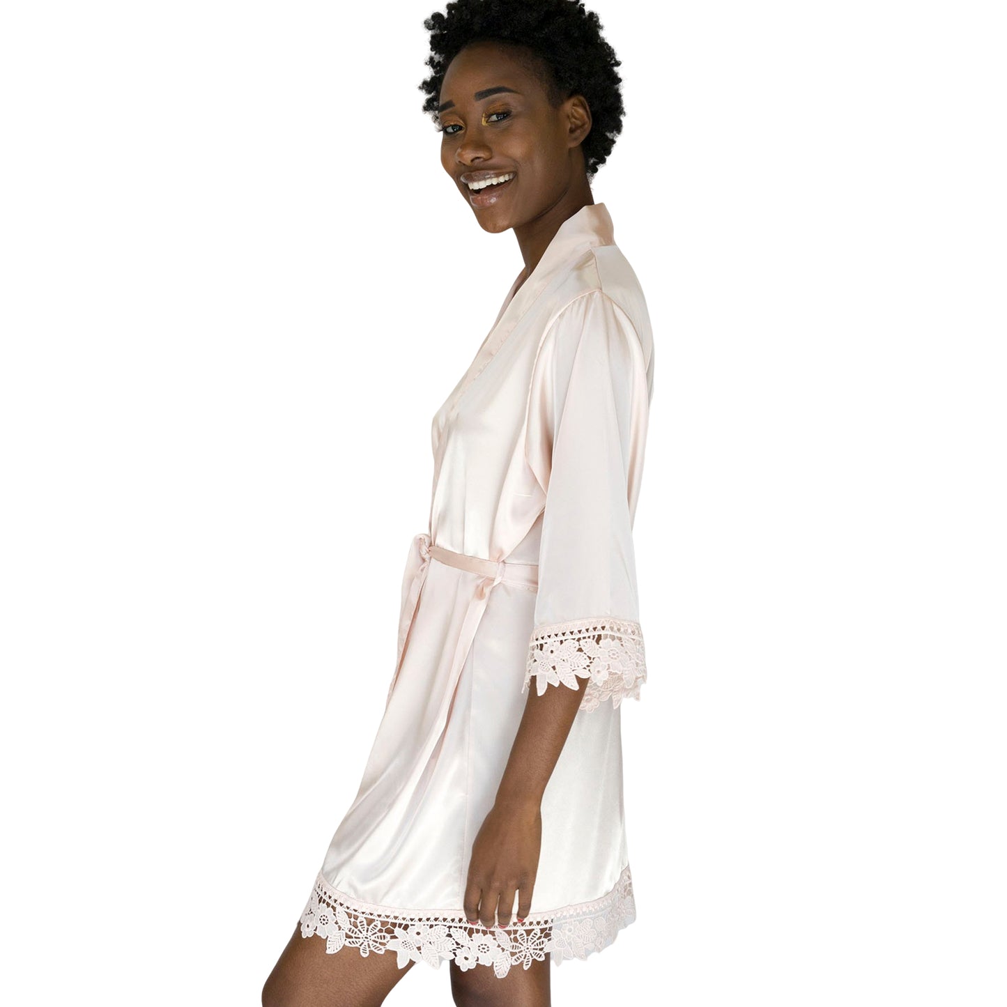 Blush Lila Lace Bridal Robe sideview