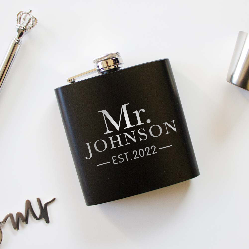 Personalized EST Hip Flask - Custom Wedding Favors - Hip Flask - Groom Flask - Groomsmen Flask - Stainless Steel Flask - - Dad Gift - Wedding Gift - Husband Gift - Groomsmen Gift – PrettyRobes