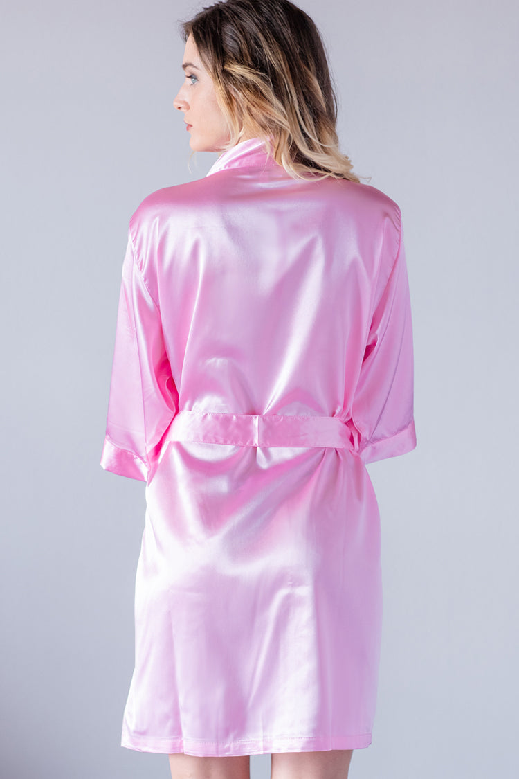 Pink Satin Kimono Robe