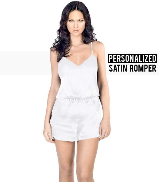 White Satin Pj Romper - PrettyRobes.com