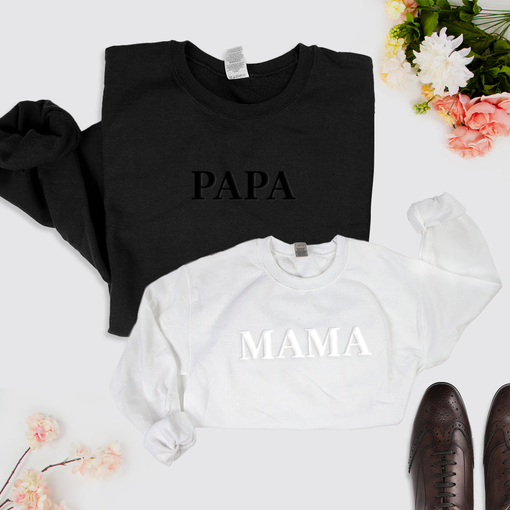 Personalized Embossed Mama Papa Sweaters