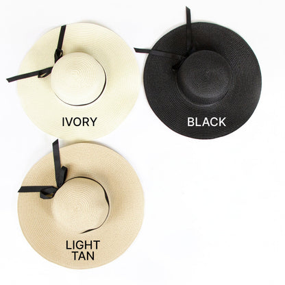 three different types of wide-brimmed hats, each with a distinct color and label.