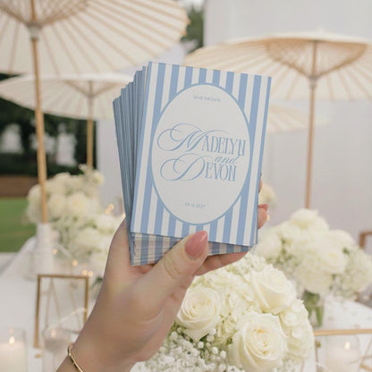 Blue Striped Elegant Wedding Magnet