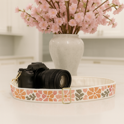 Peach & Yellow Floral Beaded Camera Strap