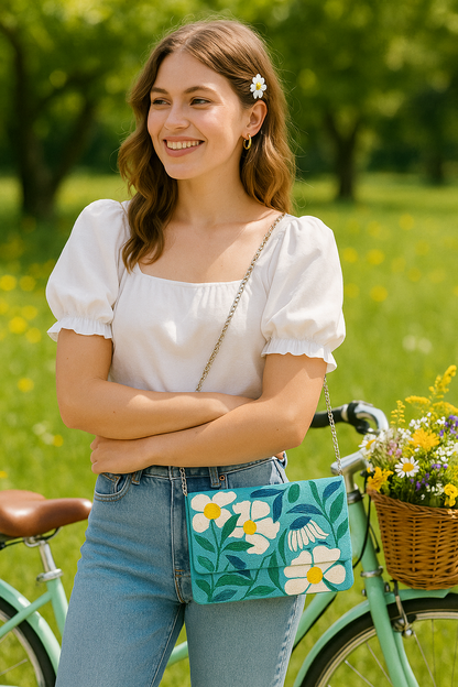 Teal Floral Clutch - HHFC
