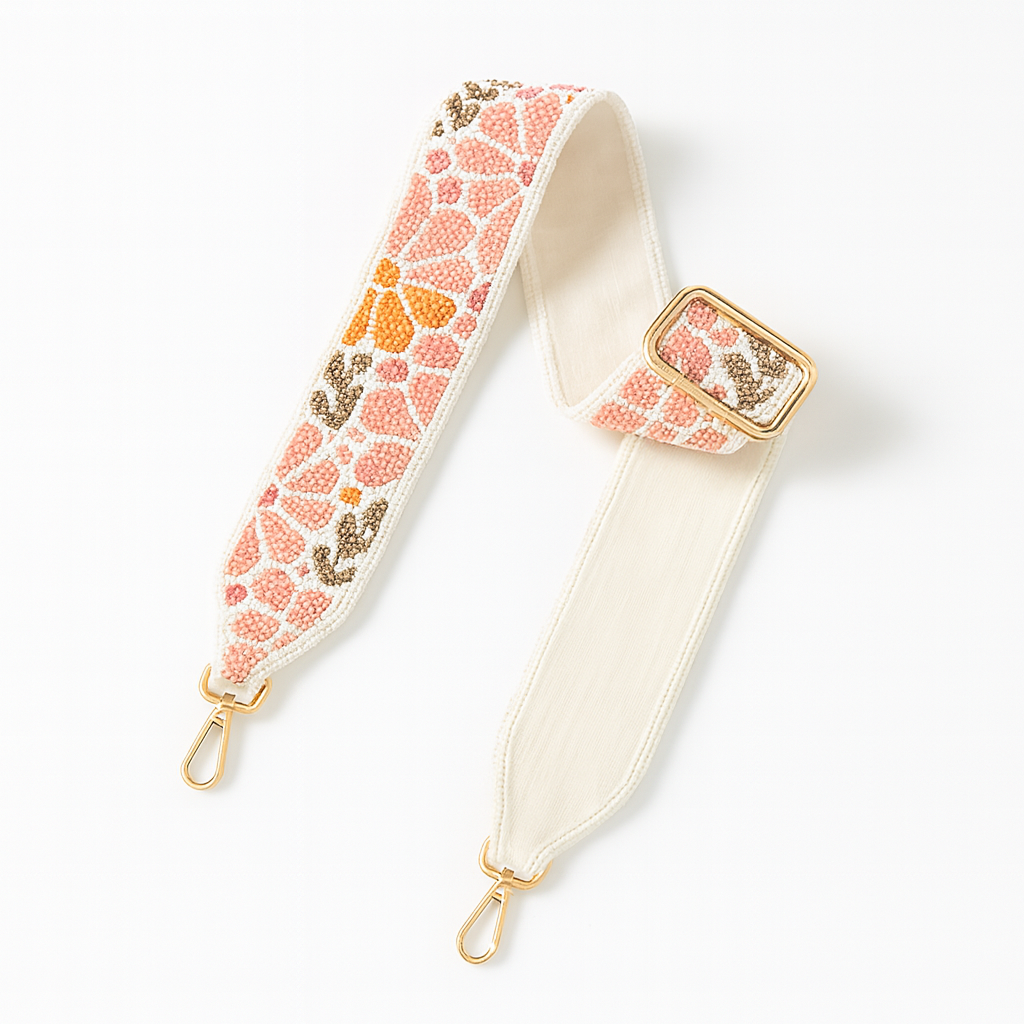 Peach & Yellow Floral Beaded Camera Strap