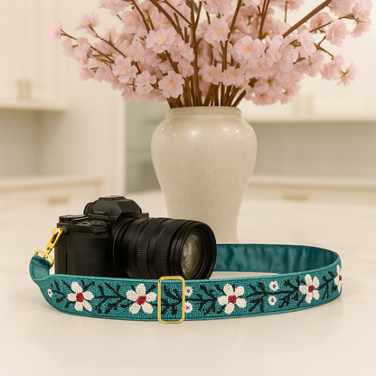 Turquoise & Floral Beaded Camera Strap
