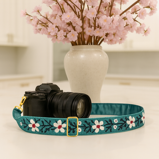 Turquoise & Floral Beaded Camera Strap