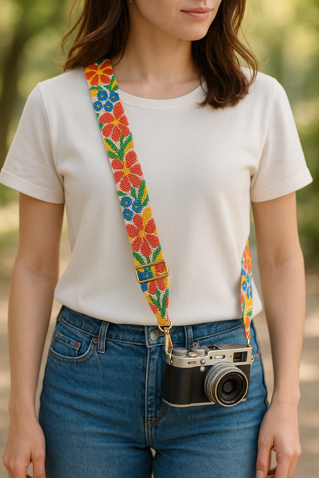 Colorful Floral Beaded Camera Strap