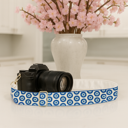Blue Geometric Camera Strap