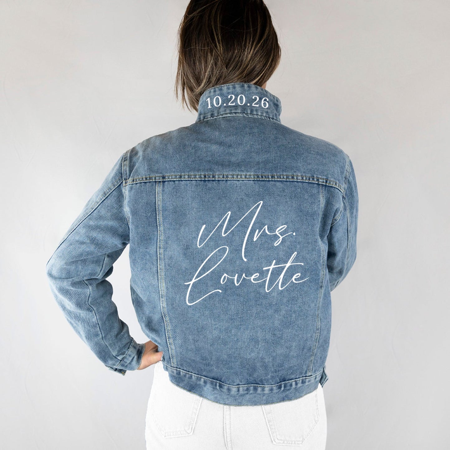 (Blue Denim) Personalized Bachelorette Party Denim Jacket Gift