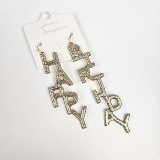 Silver Happy Birthday Earrings