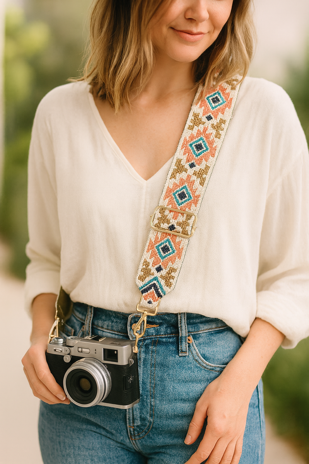Orange Patterned Camera Strap