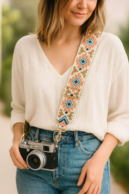 Orange Patterned Camera Strap