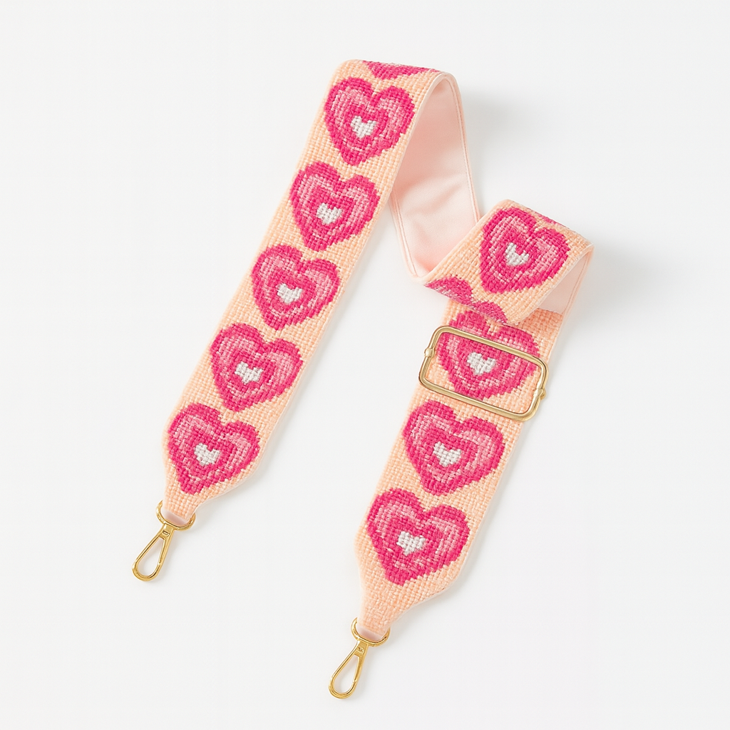 Pink Beaded Camera Strap with Hearts
