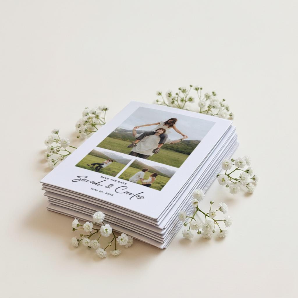 Custom Photo Announcement With Elegant Wedding Magnet