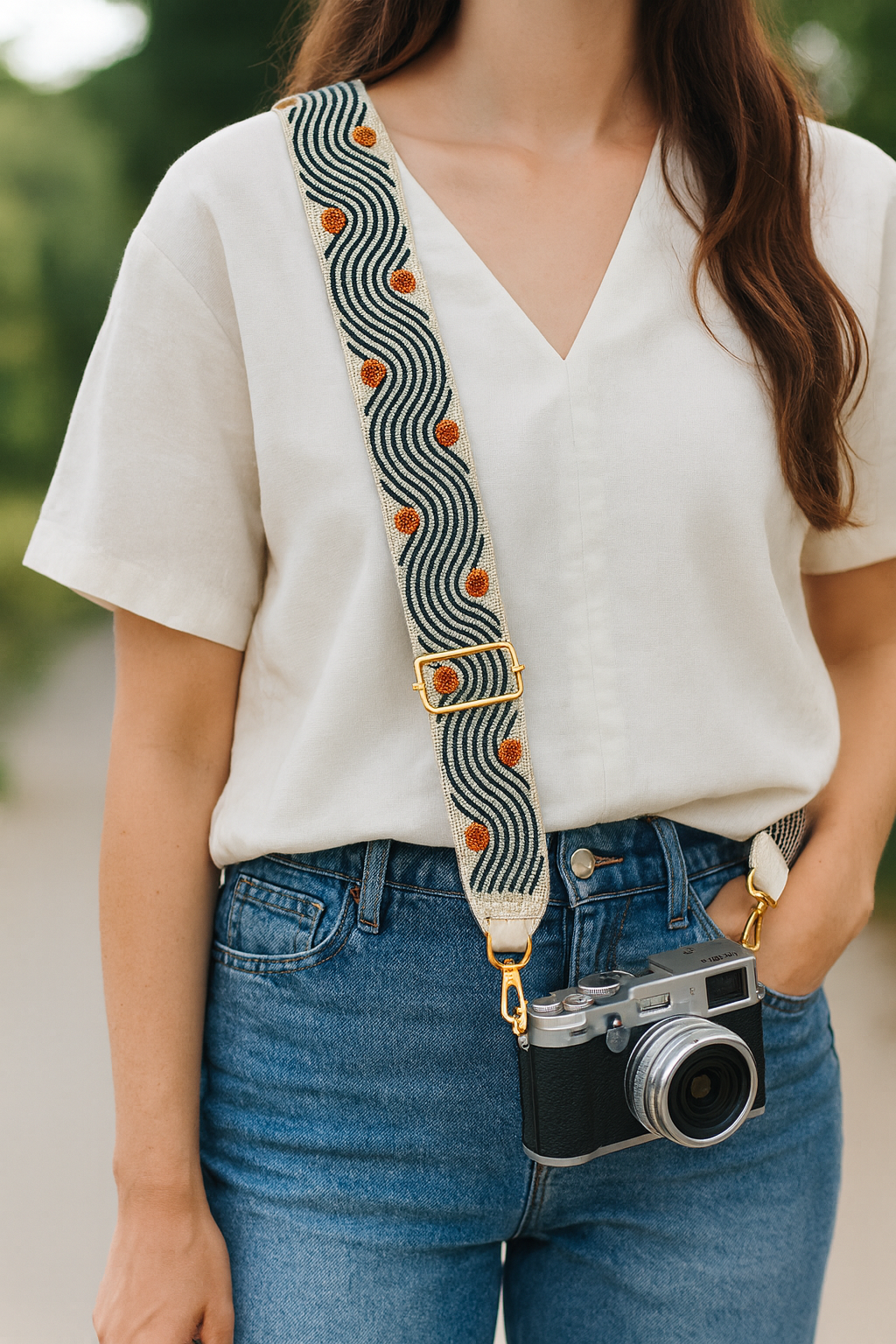 Black and White Wavy Camera Strap