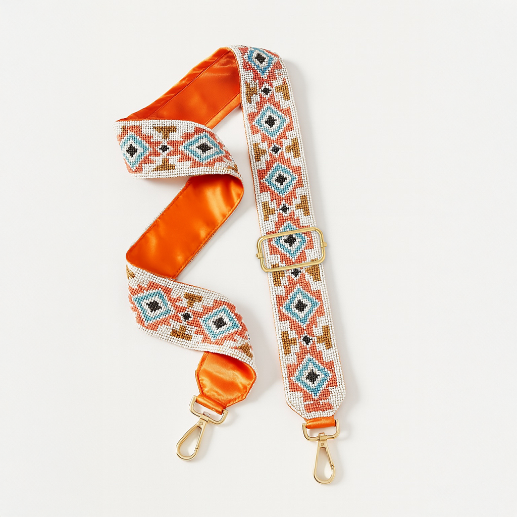 Orange Geometric Camera Strap with Gold Hardware
